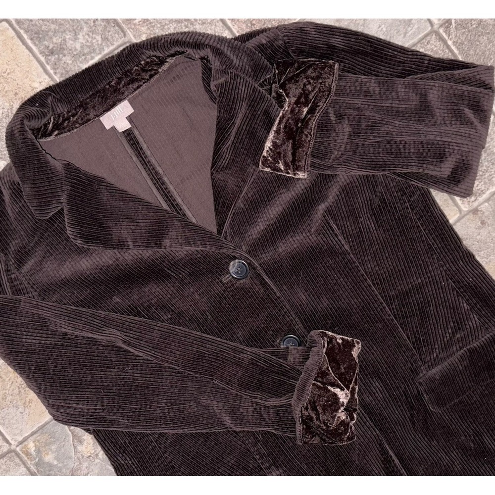 J. Jill Wide Wale Corduroy Jacket Velvet Trim Large Petite Brown Barn Chore Coat - Picture 1 of 7